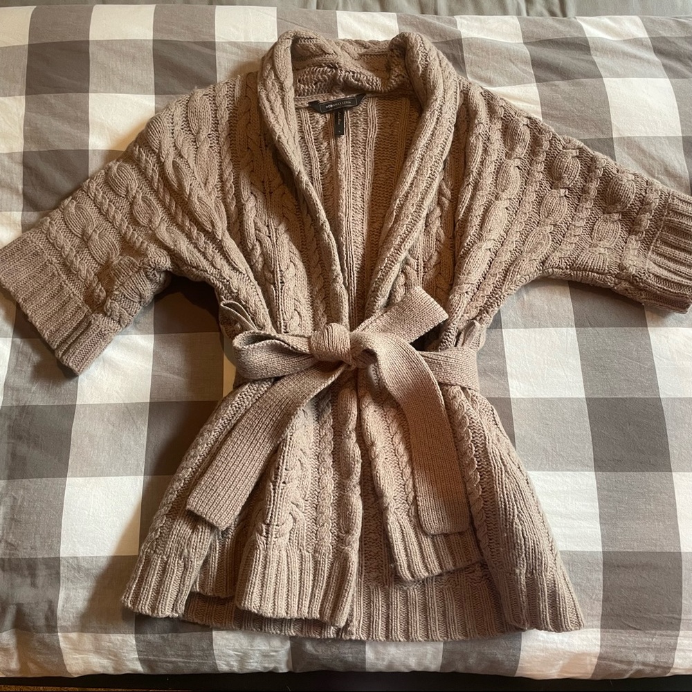 BCBGMazAzria Cable Knit Short Sleeve Tie Cardigan